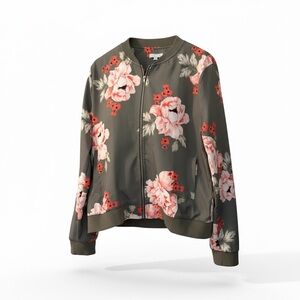Floral Bomber Jacket - Pink and Olive Green